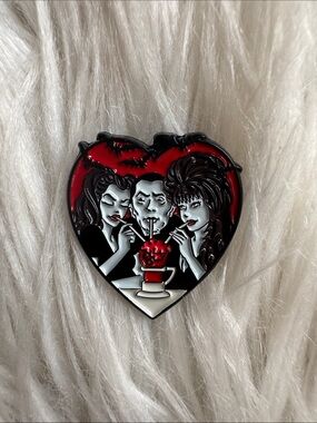Heart-Shaped Dracula & Elvira Trio Enamel Pin - Red & Black